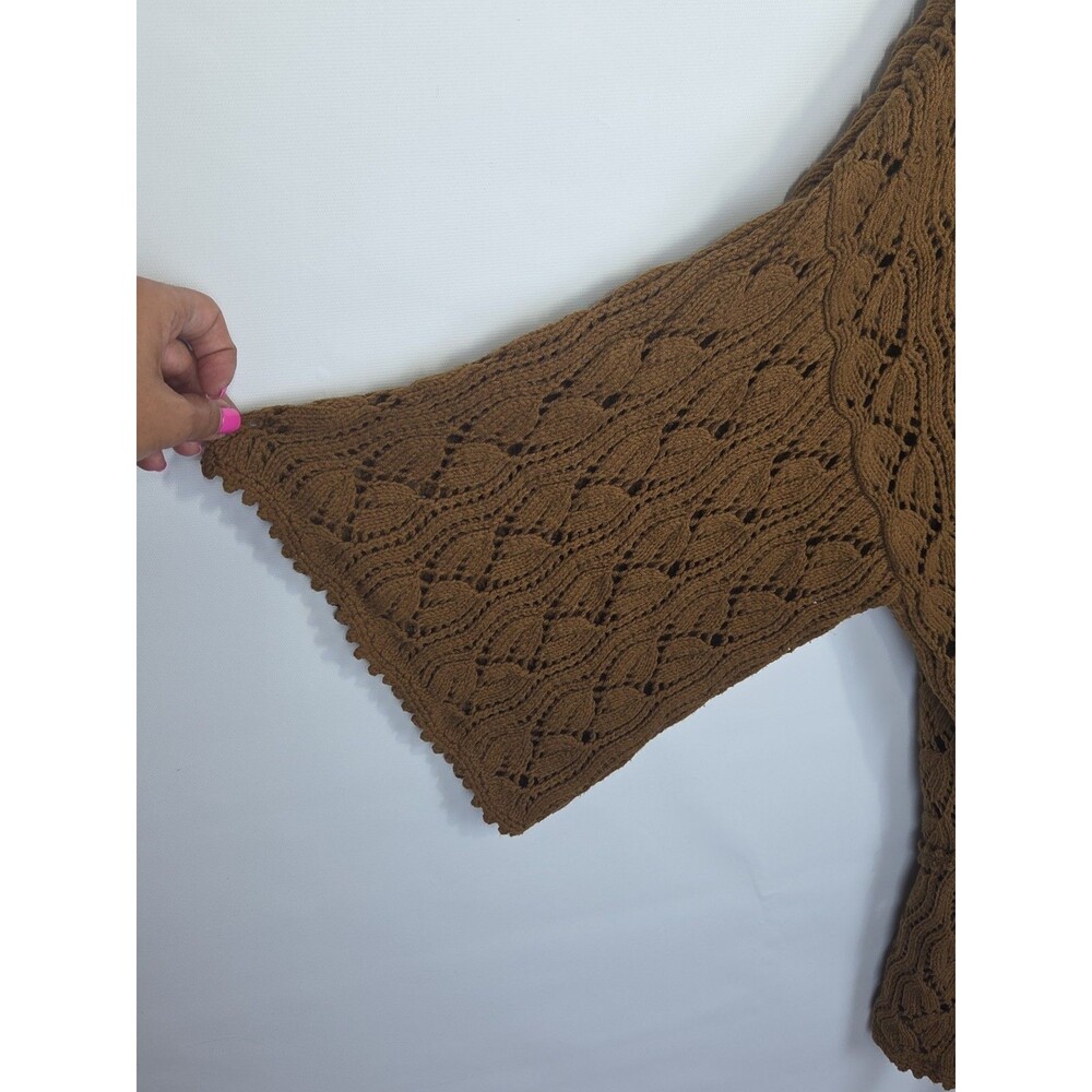 VINTAGE J. Jill 3X PLUS Pointelle Belted Cardigan Shawl Brown Made in Hong Kong - Picture 3 of 8